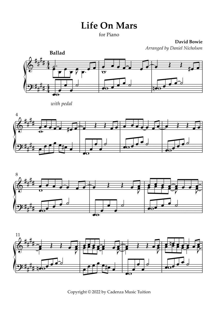 Life On Mars Piano Solo scores gallery preview page 1