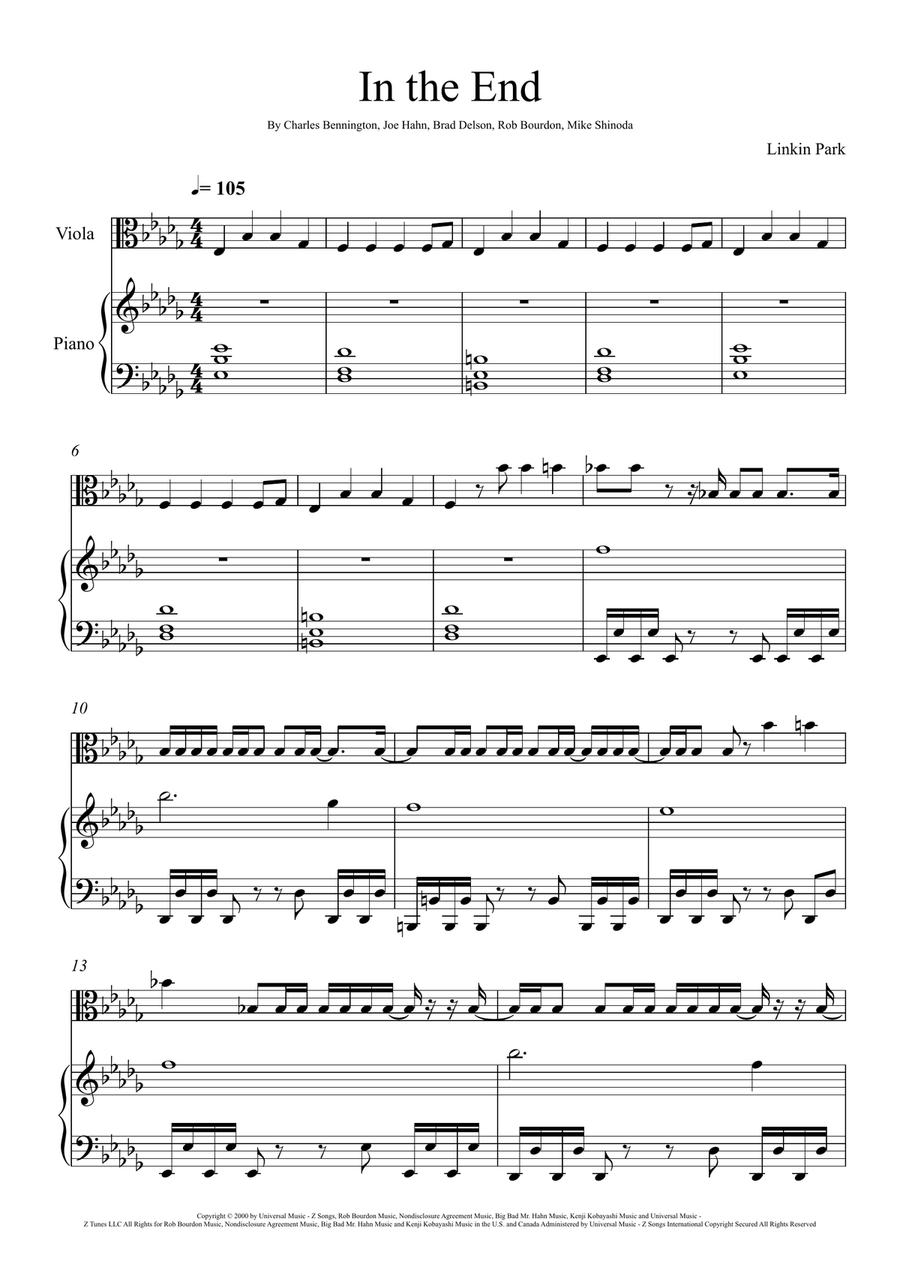 In The End Violin Solo scores gallery preview page 1