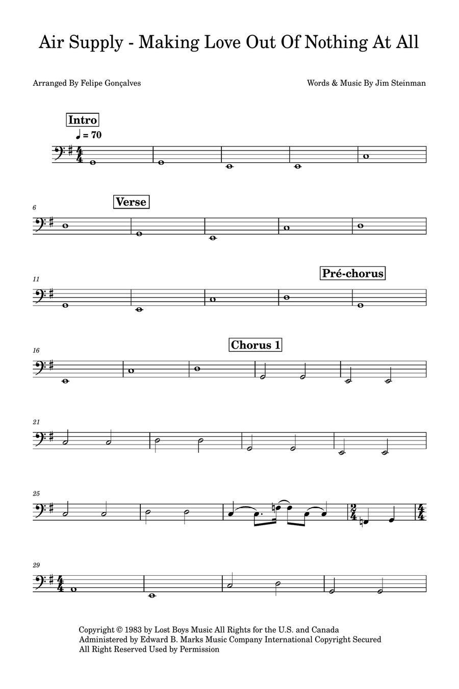 Making Love Out Of Nothing At All Bass Guitar scores gallery preview page 1