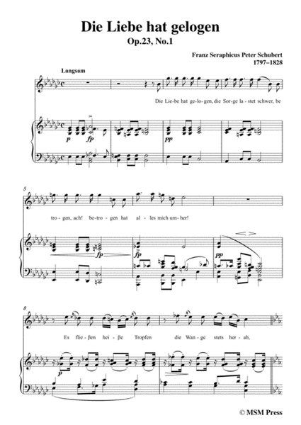 Schubert-Die Liebe hat gelogen,in e flat minor,Op.23,No.1,for Voice and Piano image number null
