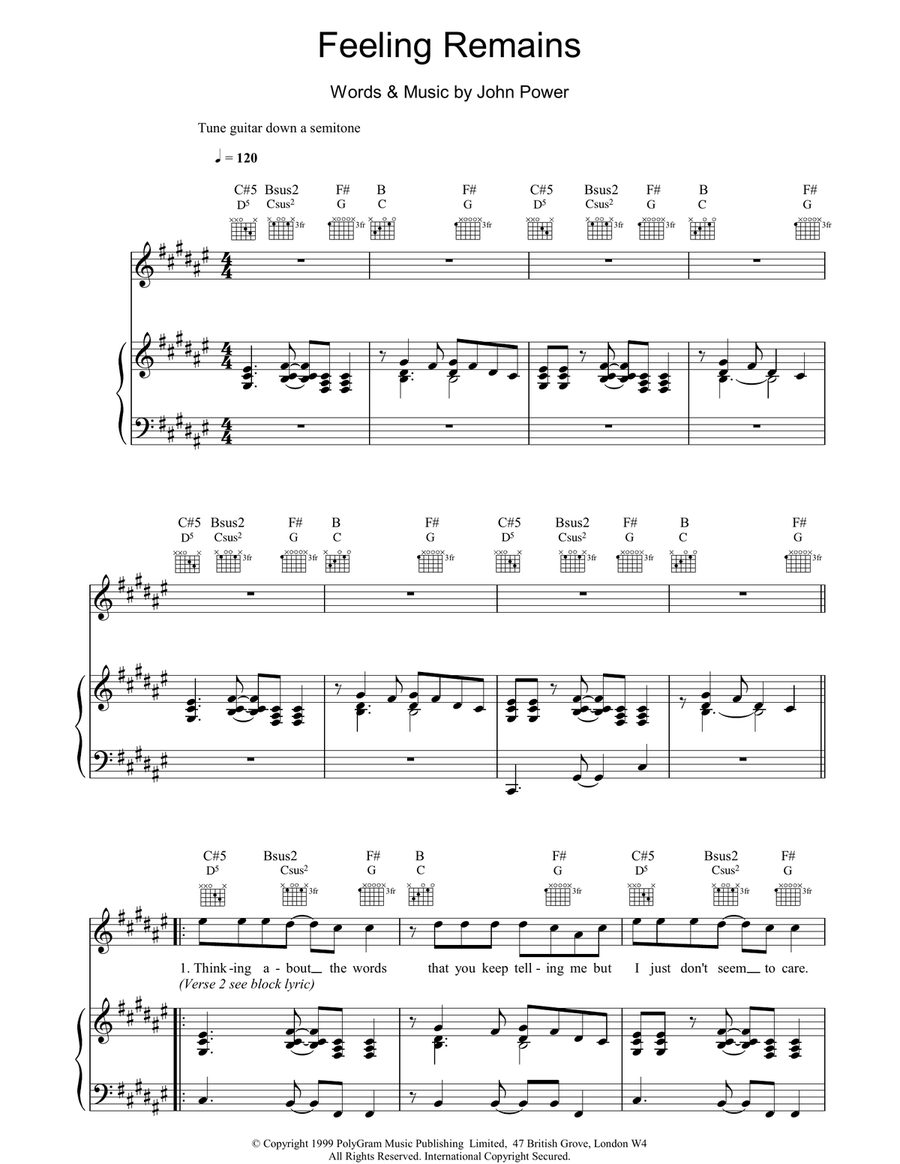 Feeling Remains Feeling Remains Piano, Vocal, Guitar scores gallery preview page 1
