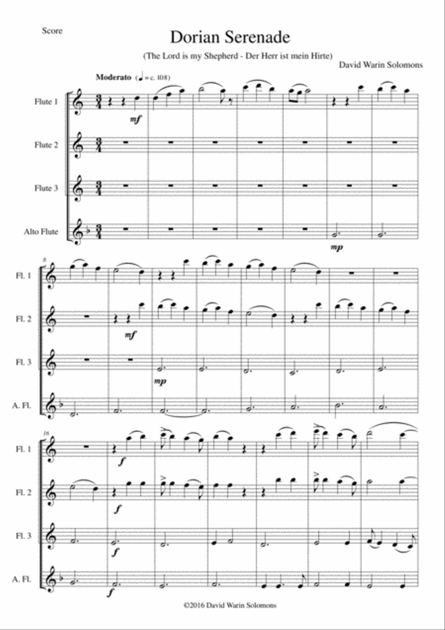 Dorian Serenade (The Lord is my Shepherd) for flute quartet (3 flutes and 1 alto flute) Flute Quartet scores gallery preview page 2