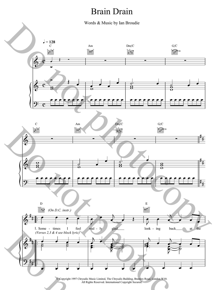 Brain Drain Brain Drain Piano, Vocal, Guitar scores gallery preview page 1