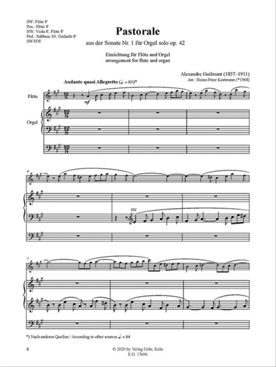 Pastorale A-Dur (für Flöte und Orgel) (aus der Orgelsonate Nr. 1 op. 42) Flute scores gallery preview page 2