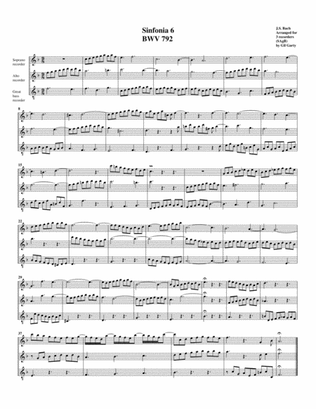 Sinfonia (Three part invention) no.6, BWV 792 (arrangement for 3 recorders)