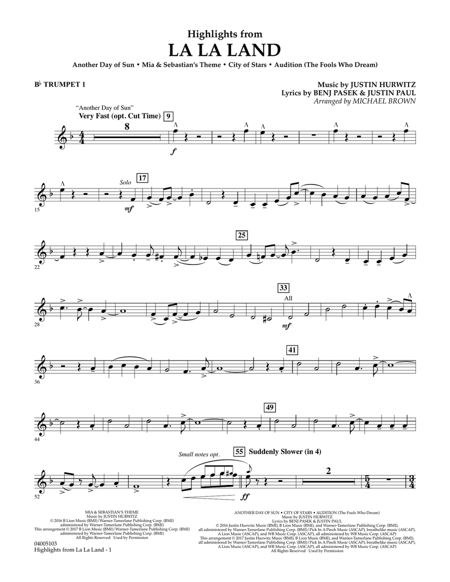 Highlights from La La Land - Bb Trumpet 1 Concert Band scores gallery preview page 1