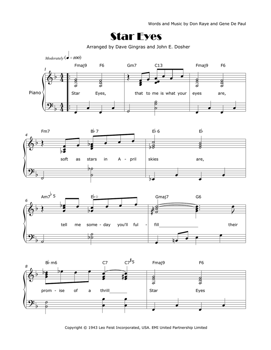 Star Eyes Star Eyes Piano, Vocal scores gallery preview page 1