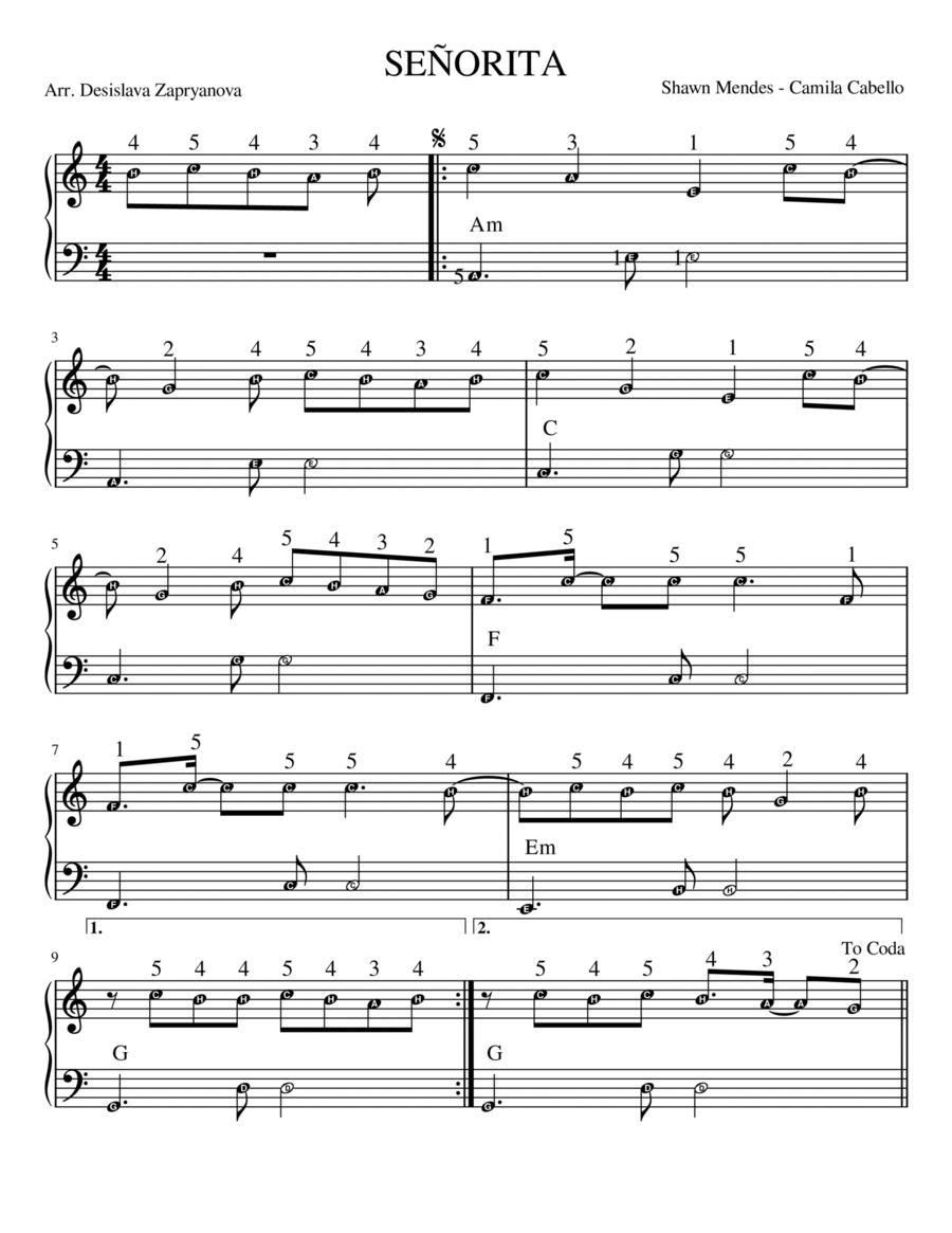Señorita Easy Piano scores gallery preview page 1