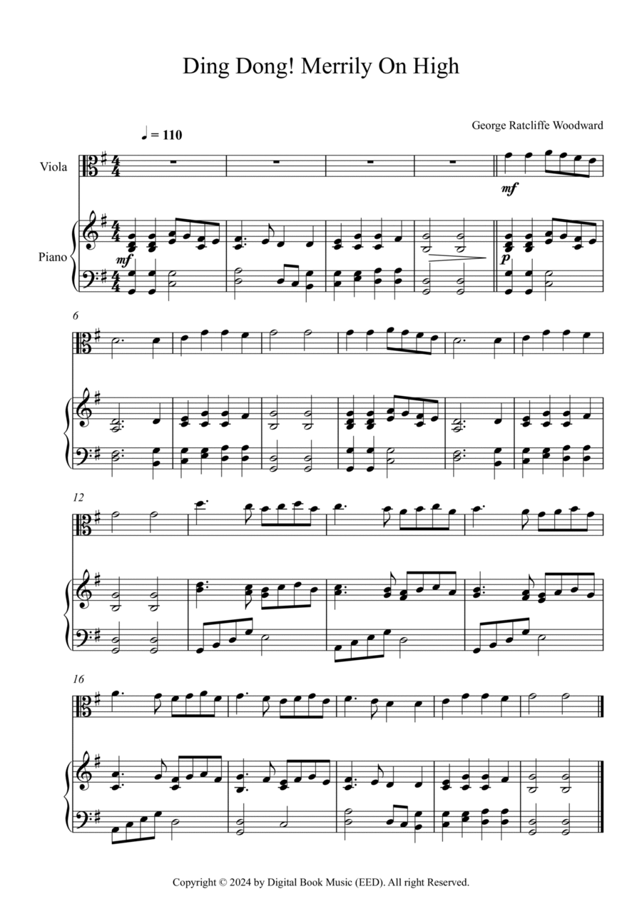Ding Dong! Merrily On High! - George Ratcliffe Woodward (Viola + Piano) Viola scores gallery preview page 1