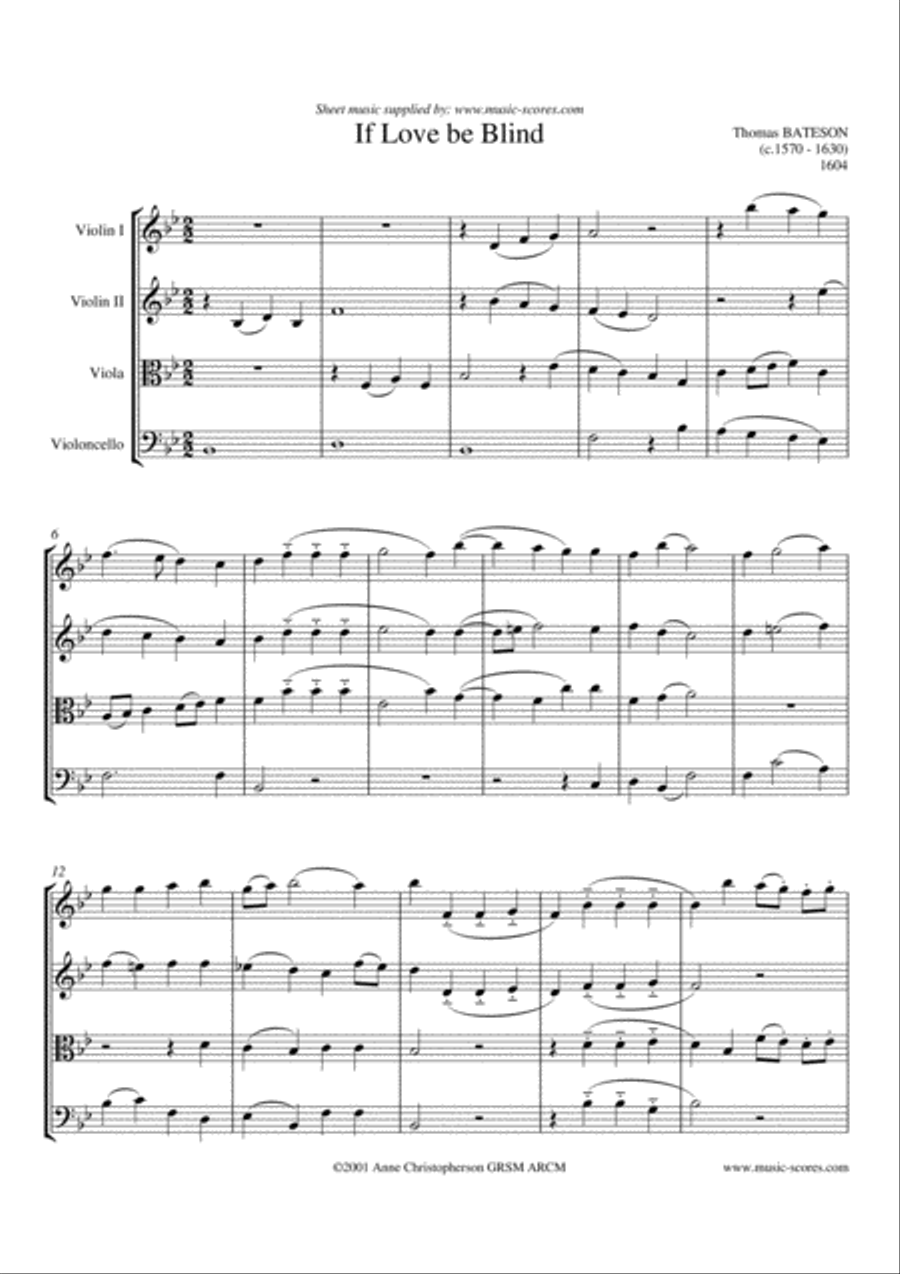 If Love be Blind String Quartet 2 Violins Viola and Cello