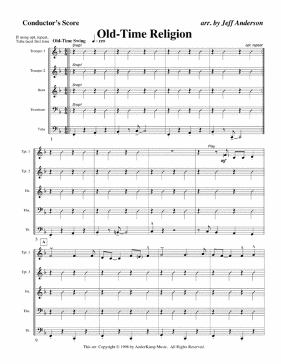 Old-Tiime Religion for Brass Quintet Brass Quintet scores gallery preview page 1