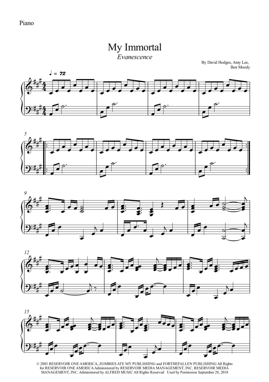My Immortal Piano Solo scores gallery preview page 1