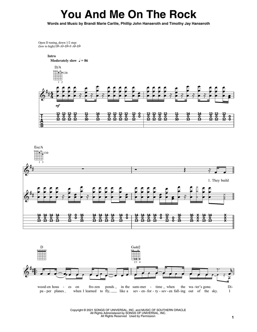 You And Me On The Rock (feat. Lucius) Acoustic Guitar scores gallery preview page 1