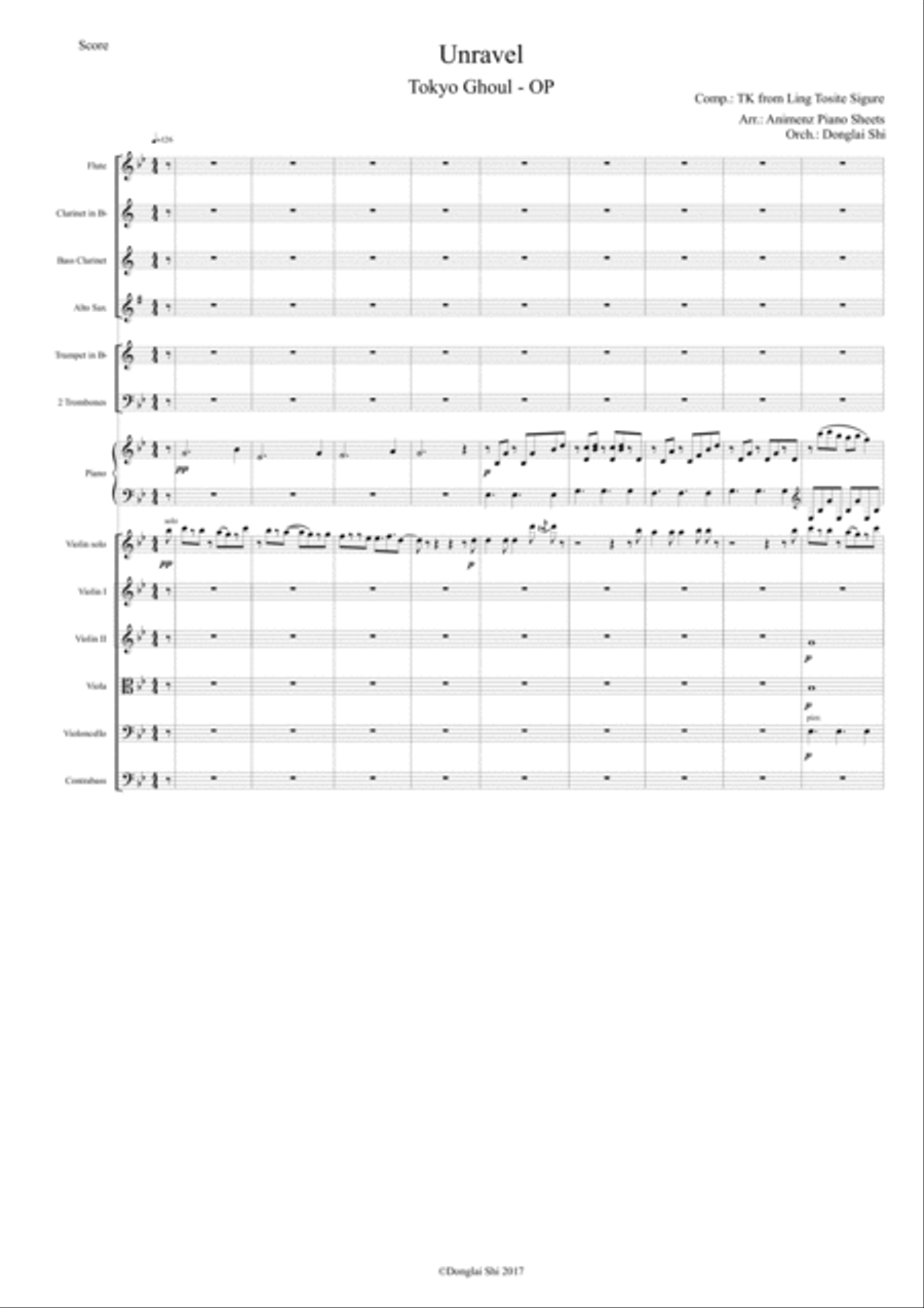 Tokyo Ghoul OP --- Unravel, for Chamber Orchestra Chamber Orchestra scores gallery preview page 1