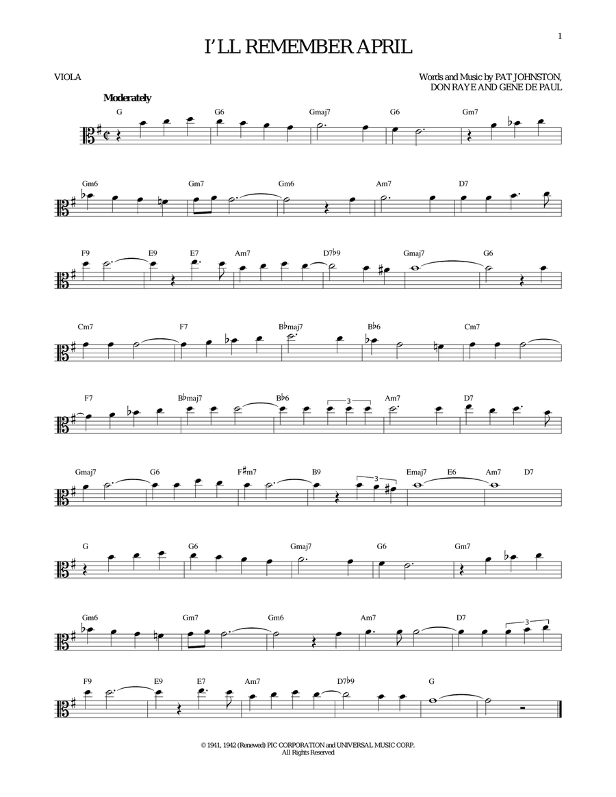 I'll Remember April Viola Solo scores gallery preview page 1