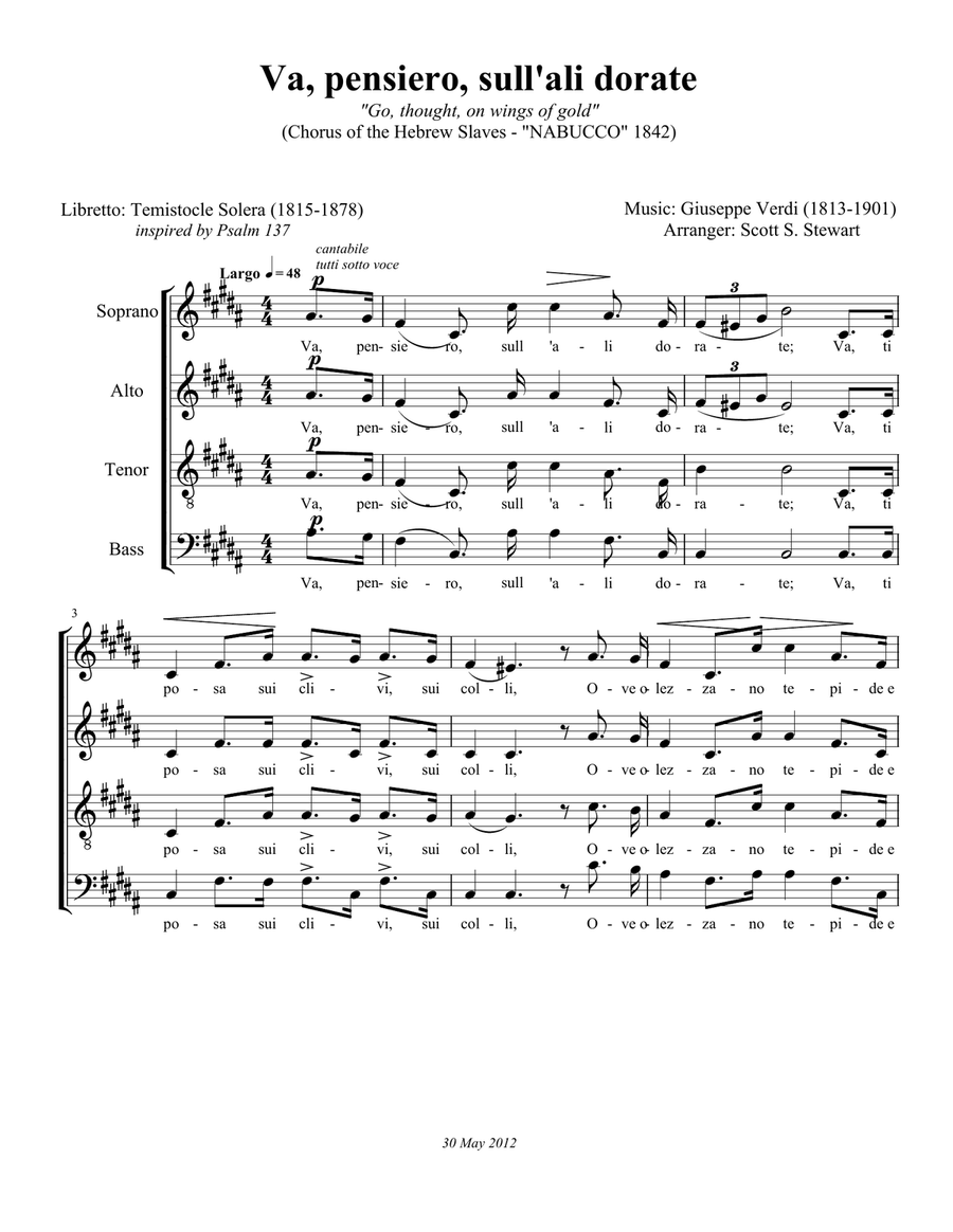 Va, pensiero, sull'all dorate (Chorus of Hebrew Slaves from NABUCCO) 4-Part scores gallery preview page 1