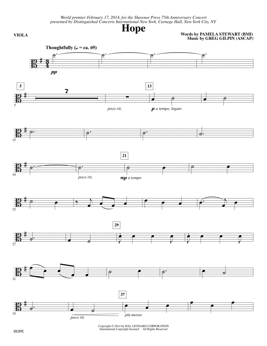Hope - Viola Hope - Viola Choir scores gallery preview page 1