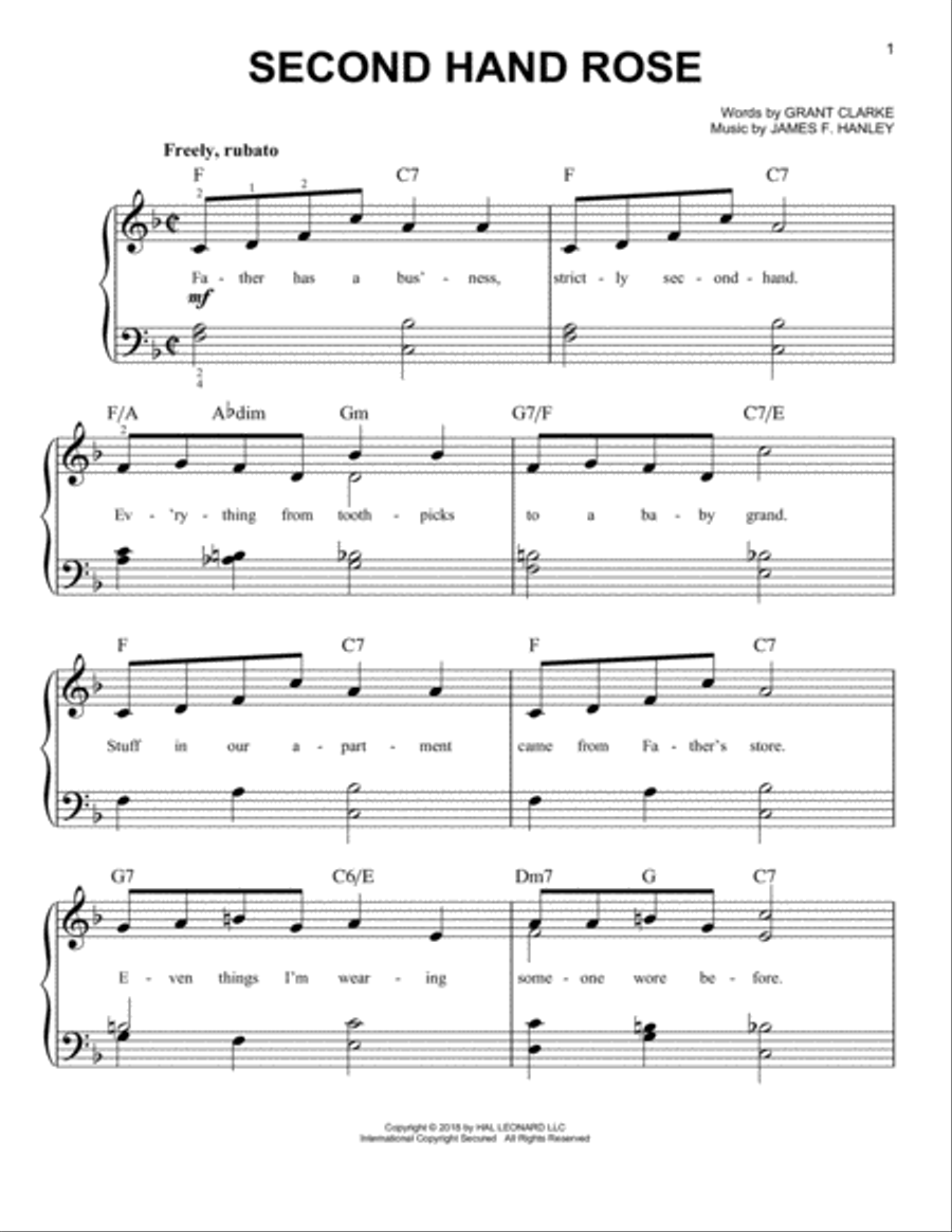 Second Hand Rose Second Hand Rose Easy Piano scores gallery preview page 1