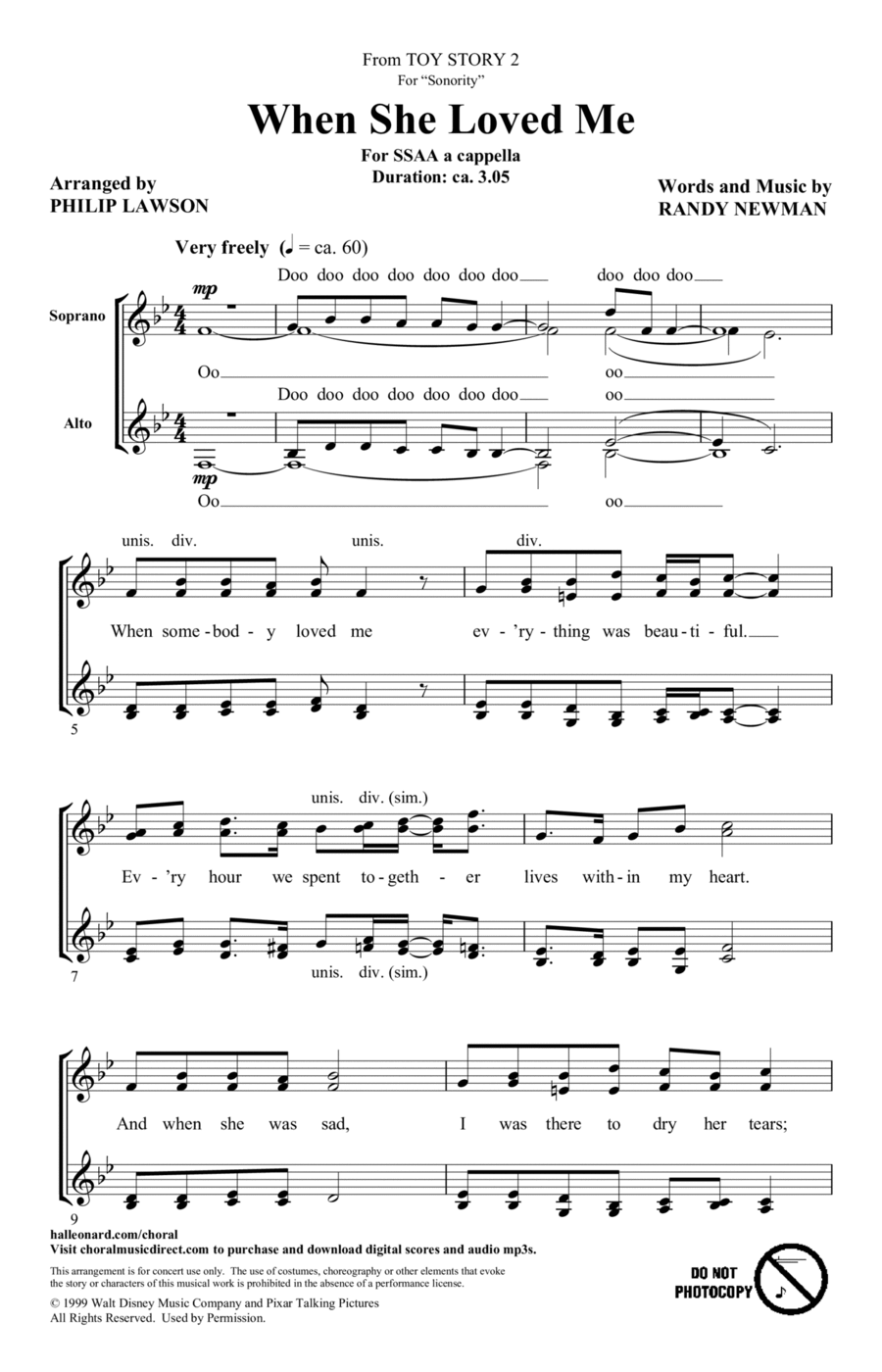 When She Loved Me (from Toy Story 2) (arr. Philip Lawson) SSA scores gallery preview page 1