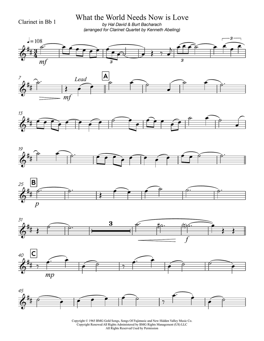 What The World Needs Now Is Love Clarinet Quartet scores gallery preview page 6