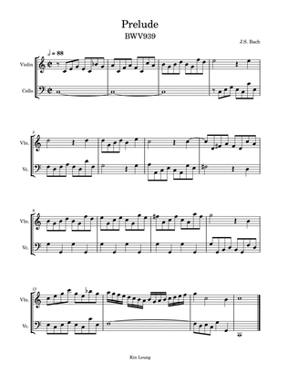 Prelude BWV 939 for violin and cello duet