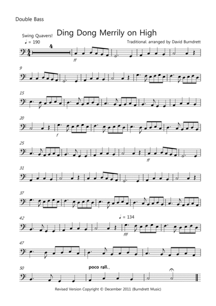 Ding Dong Merrily on High (Jazzy Style!) for Double Bass and Piano image number null