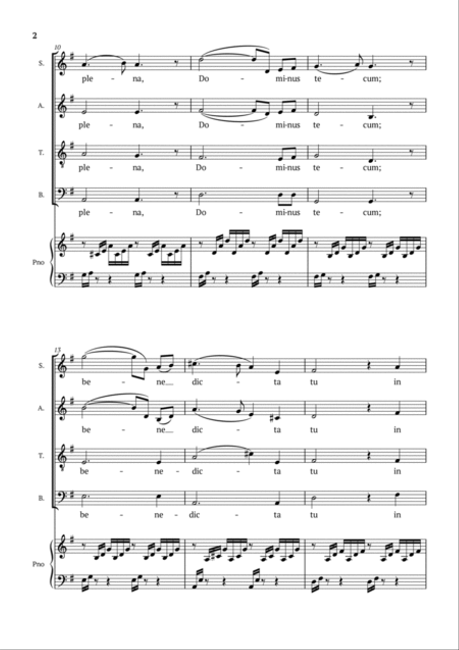 Ave Maria (Bach-Gounod) in G Major for SATB with Piano Accompaniment 4-Part scores gallery preview page 2