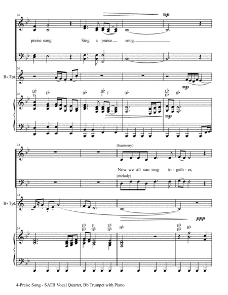PRAISE SONG (SATB Vocal Quartet with Bb Trumpet & Piano) image number null
