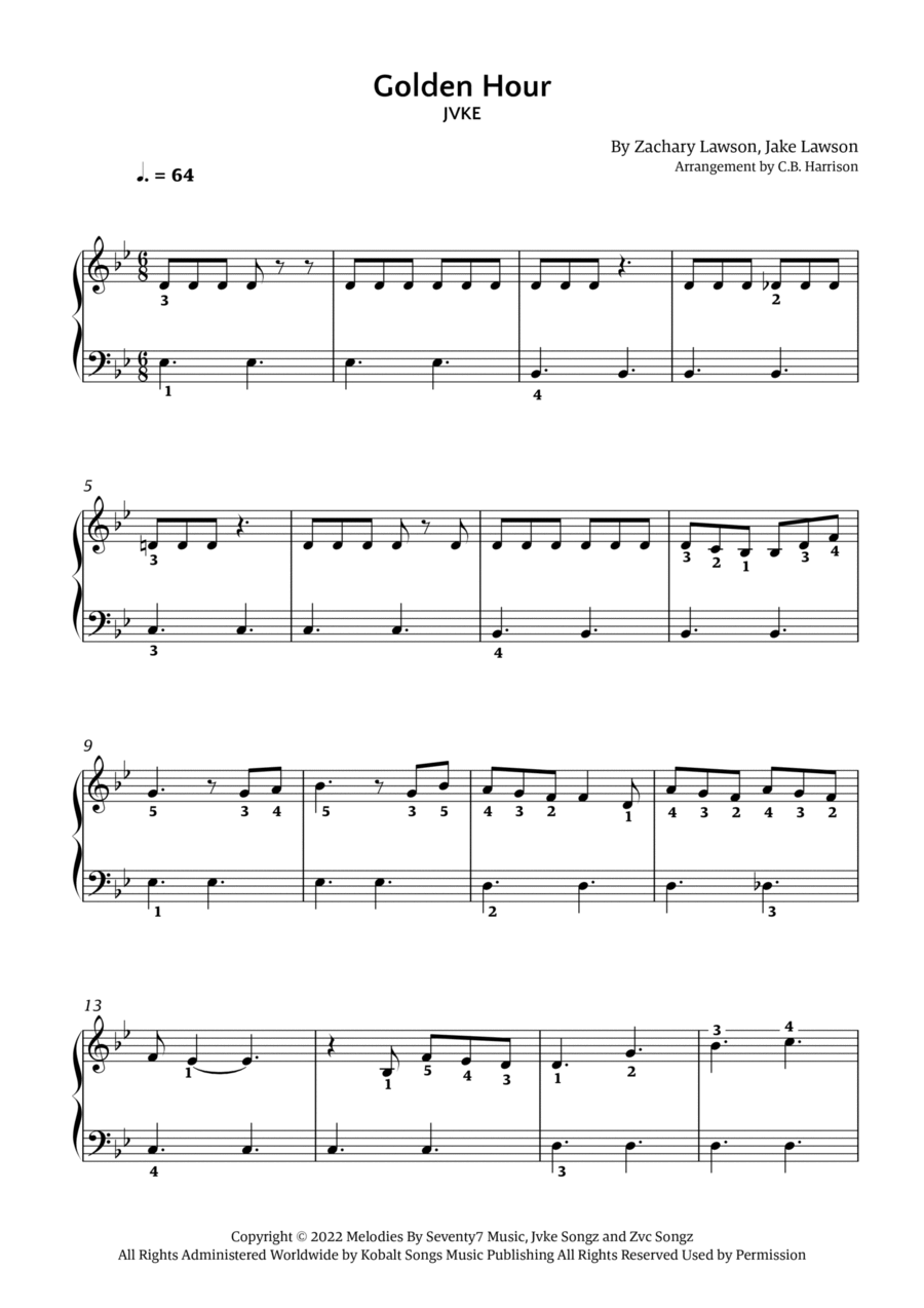 Golden Hour Easy Piano scores gallery preview page 1