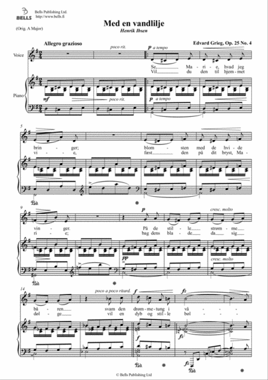 Med en vandlilje, Op. 25 No. 4 (G Major) Voice Solo scores gallery preview page 1