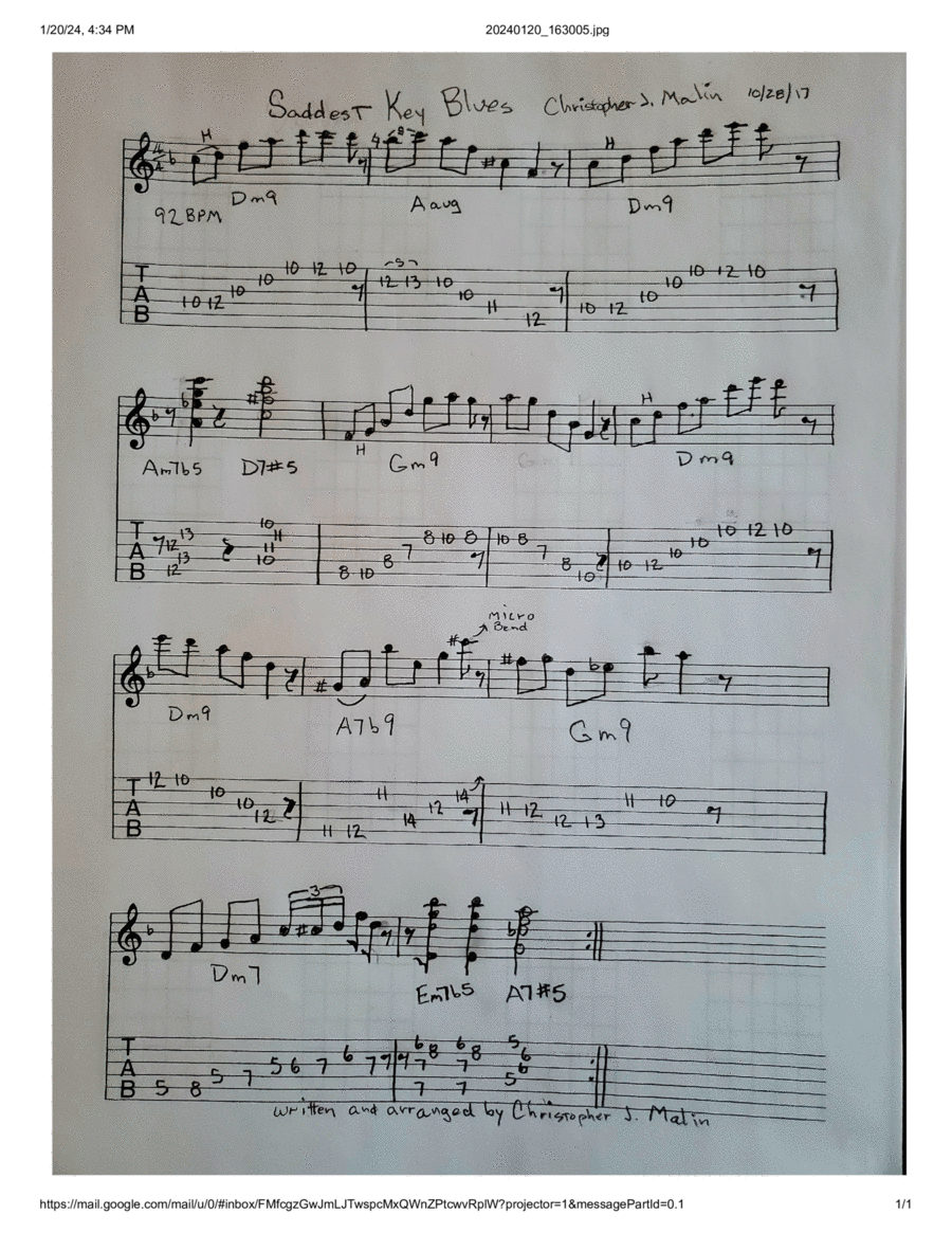 Saddest Key Blues Electric Guitar scores gallery preview page 1