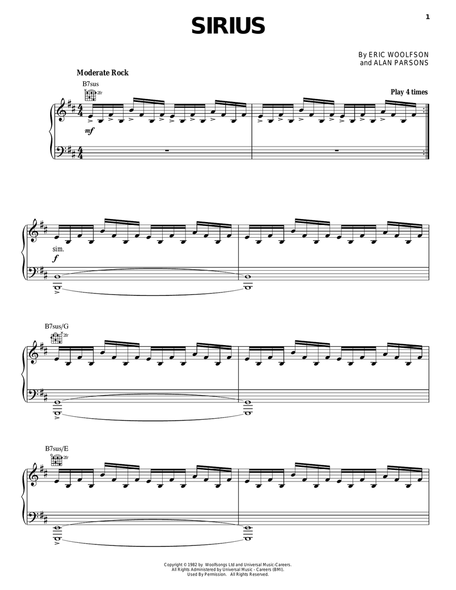 Sirius Piano, Vocal, Guitar scores gallery preview page 1