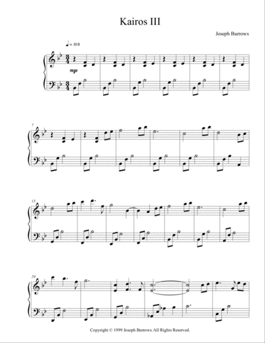 Kairos III by Joseph Burrows - Piano Solo Piano Solo scores gallery preview page 1