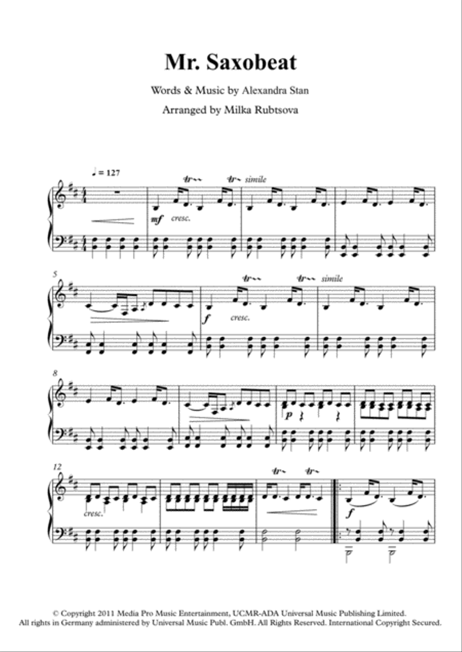 Mr Saxobeat Piano Solo scores gallery preview page 1