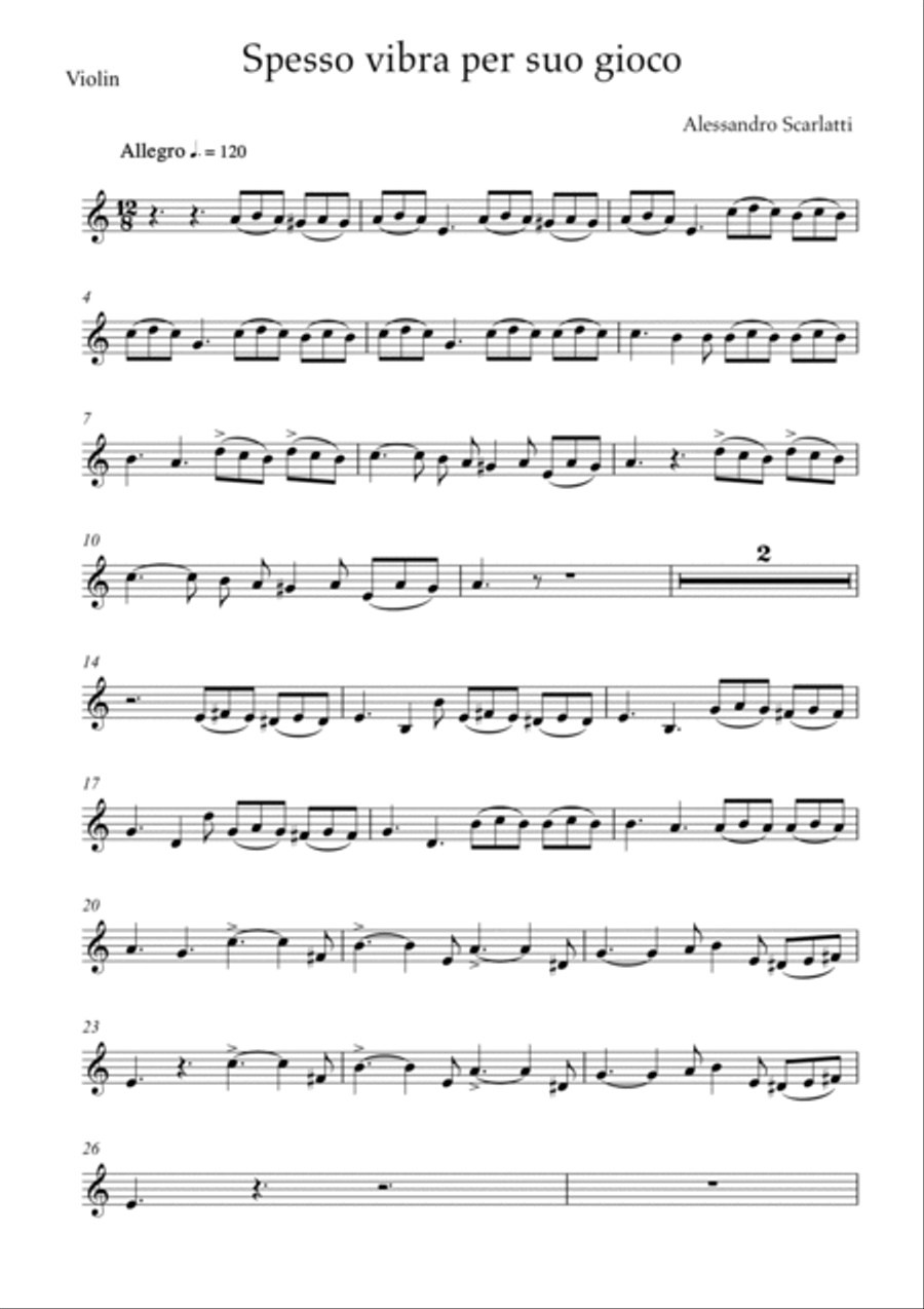 Alessandro Scarlatti - Spesso vibra per suo gioco (Piano and Violin) Small Ensemble scores gallery preview page 5