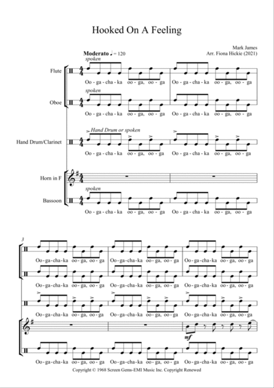 Hooked On A Feeling Woodwind Quintet scores gallery preview page 2