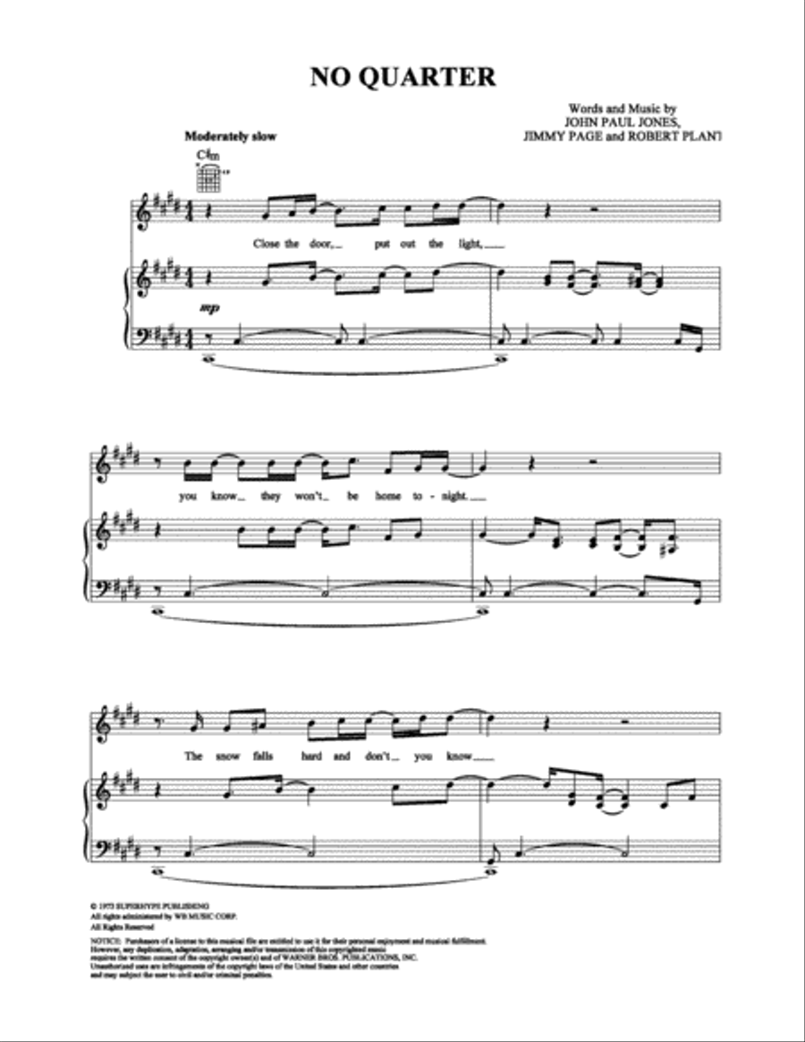 No Quarter Piano, Vocal, Guitar scores gallery preview page 1
