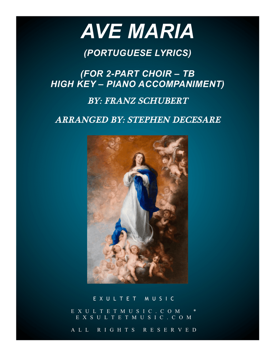 Ave Maria (Portuguese Lyrics - for 2-part choir (TB) - High Key - Piano Accompaniment) TB scores gallery preview page 1