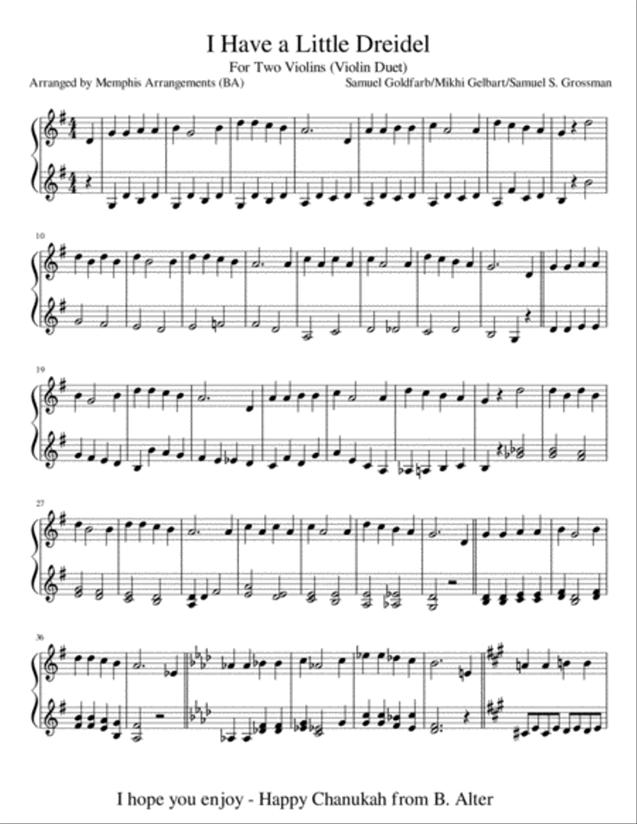 Dreidel Song Violin Duet Dreidel Song Violin Duet String Duet scores gallery preview page 1