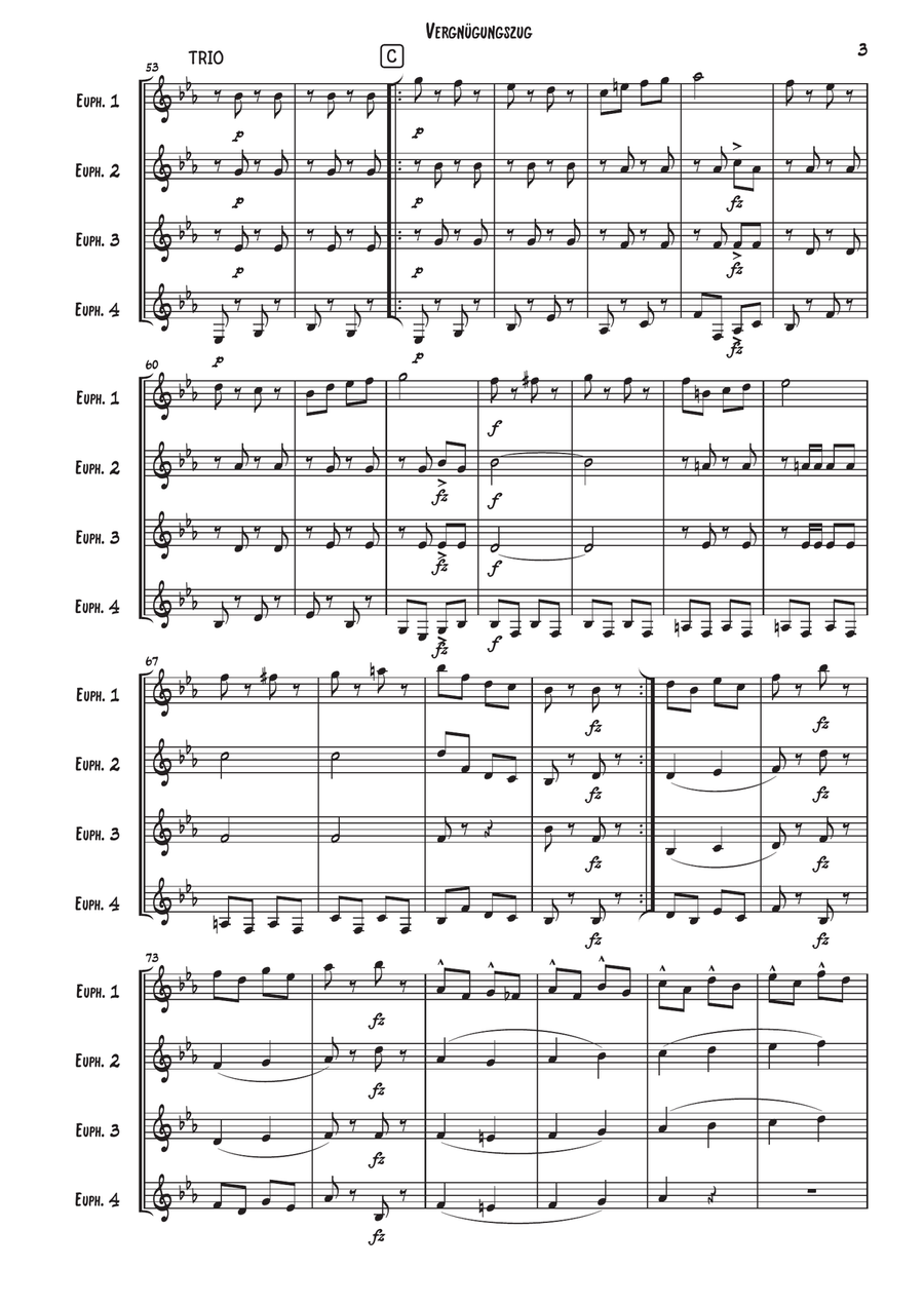 Vergnügungszug (Pleasure Train) - Polka Schnell Op. 281 Euphonium scores gallery preview page 3