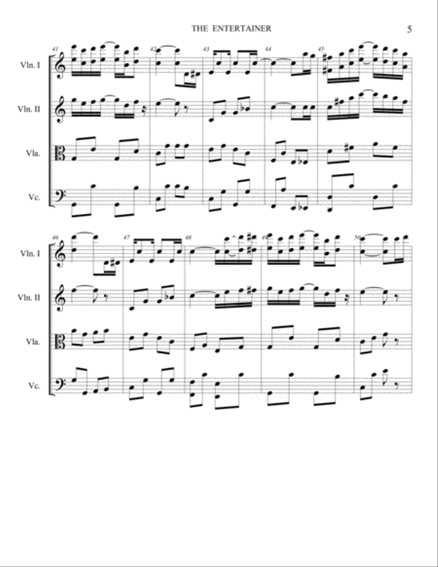 The Entertainer by Scott Joplin written in 1909. String Quartet scores gallery preview page 5