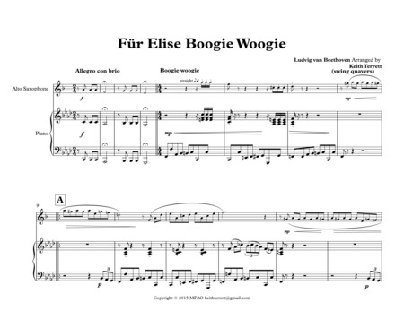 Für Elise Boogie Woogie for Eb Alto Saxophone & Piano image number null