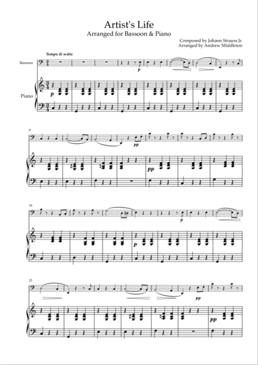 10 Strauss Waltzes arranged for Bassoon and Piano Bassoon Solo scores gallery preview page 3