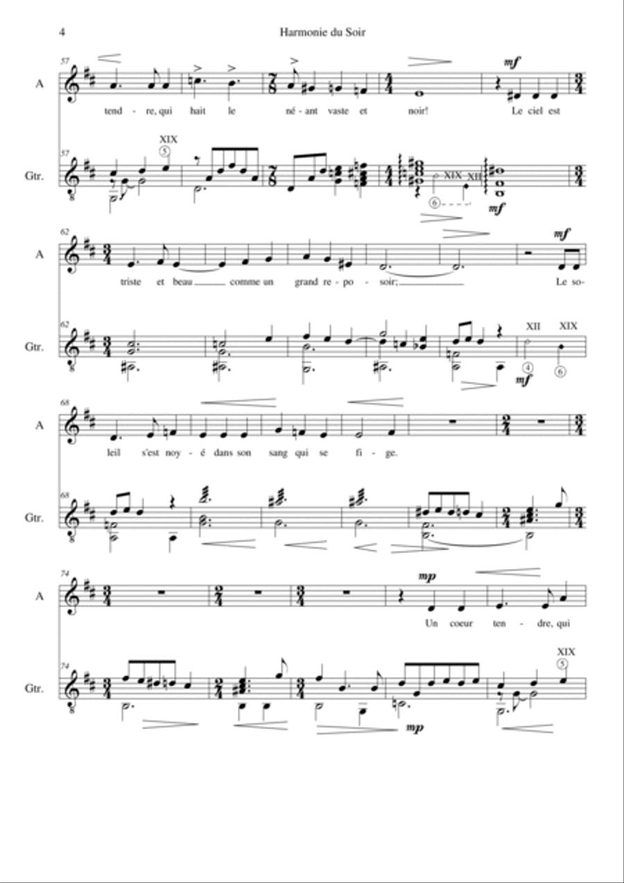 Harmonie du Soir for alto and classical guitar Piano, Vocal, Guitar scores gallery preview page 4