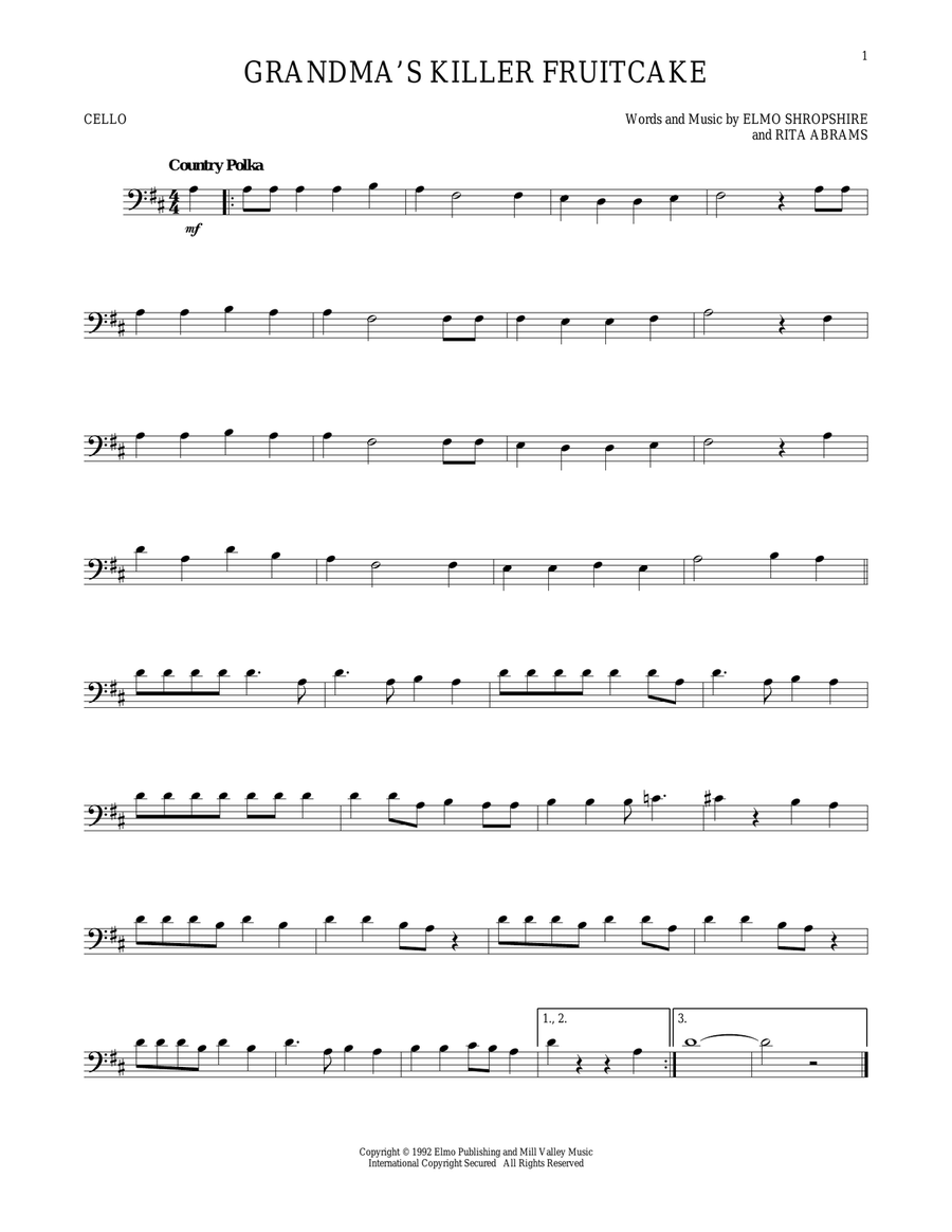 Grandma's Killer Fruitcake Cello Solo scores gallery preview page 1