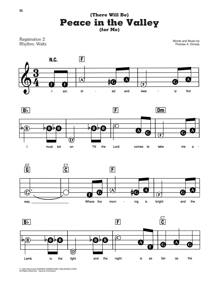 There Will Be Peace In The Valley For Me Electronic Keyboard scores gallery preview page 1