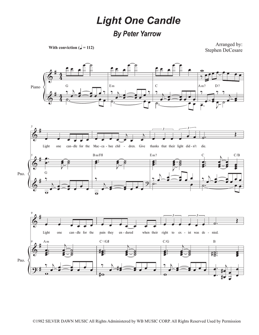 Light One Candle Piano, Vocal scores gallery preview page 1