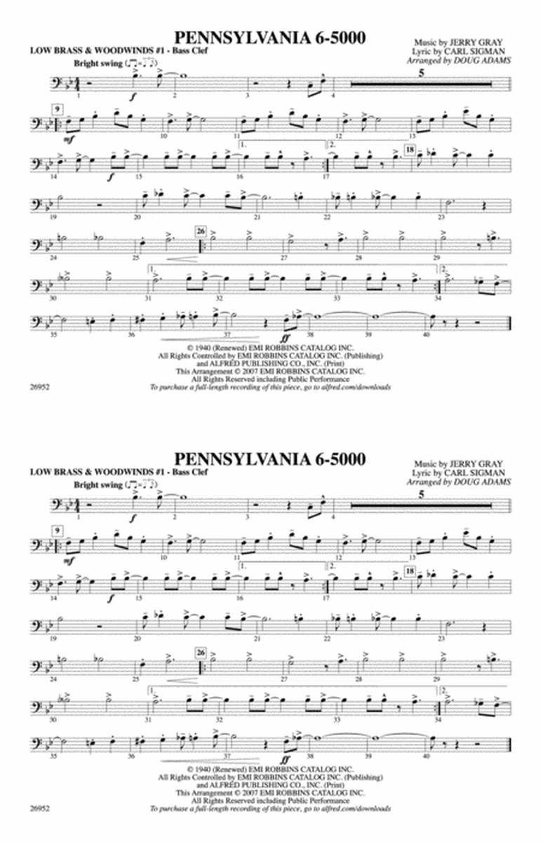 Pennsylvania 6-5000: Low Brass & Woodwinds #1 - Bass Clef