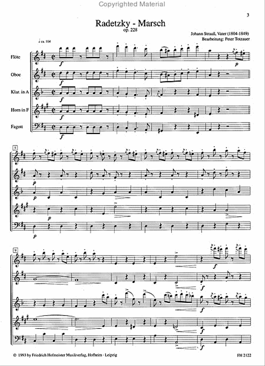 Radetzky-Marsch, op. 228 Woodwind Quintet scores gallery preview page 2
