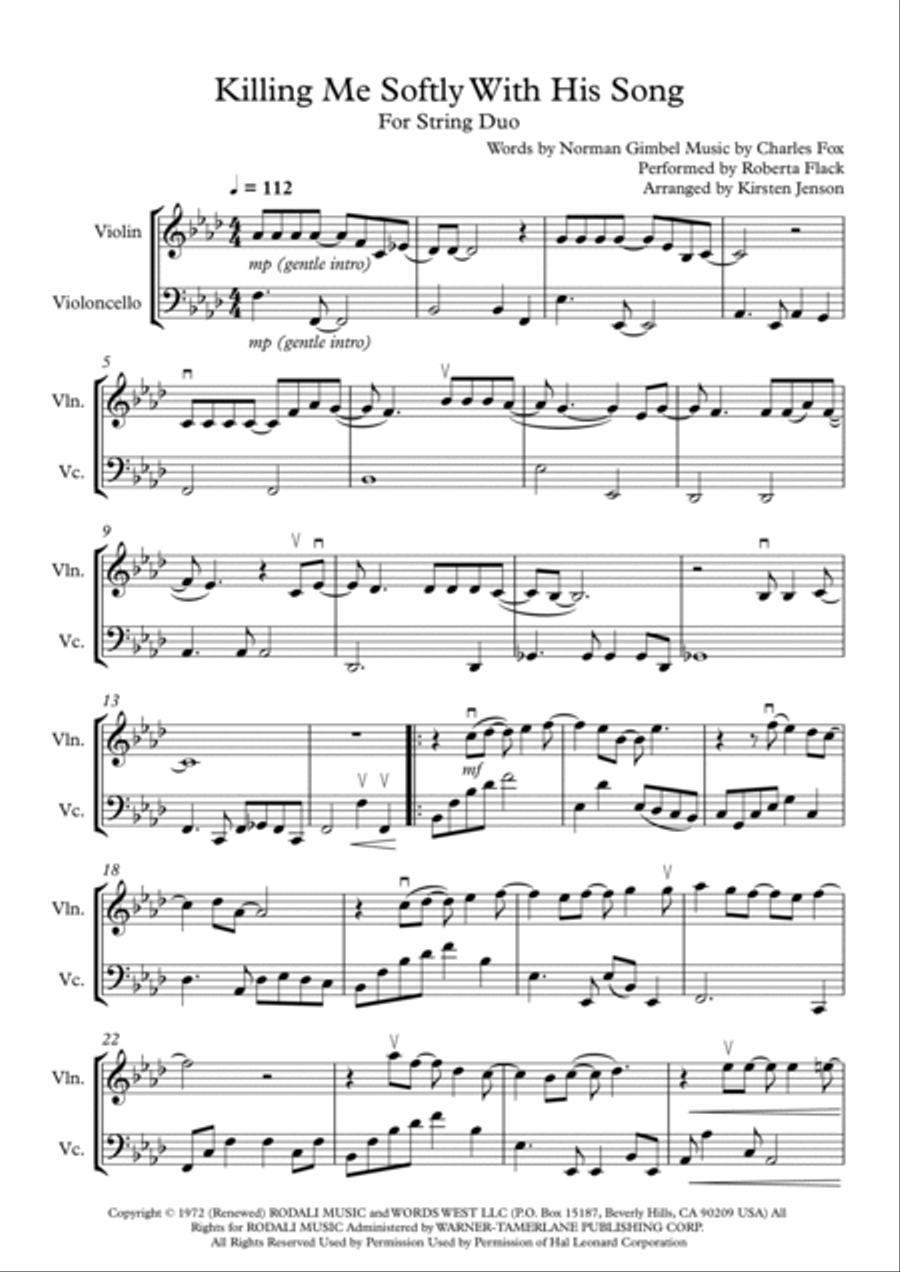 Killing Me Softly With His Song String Duet scores gallery preview page 4
